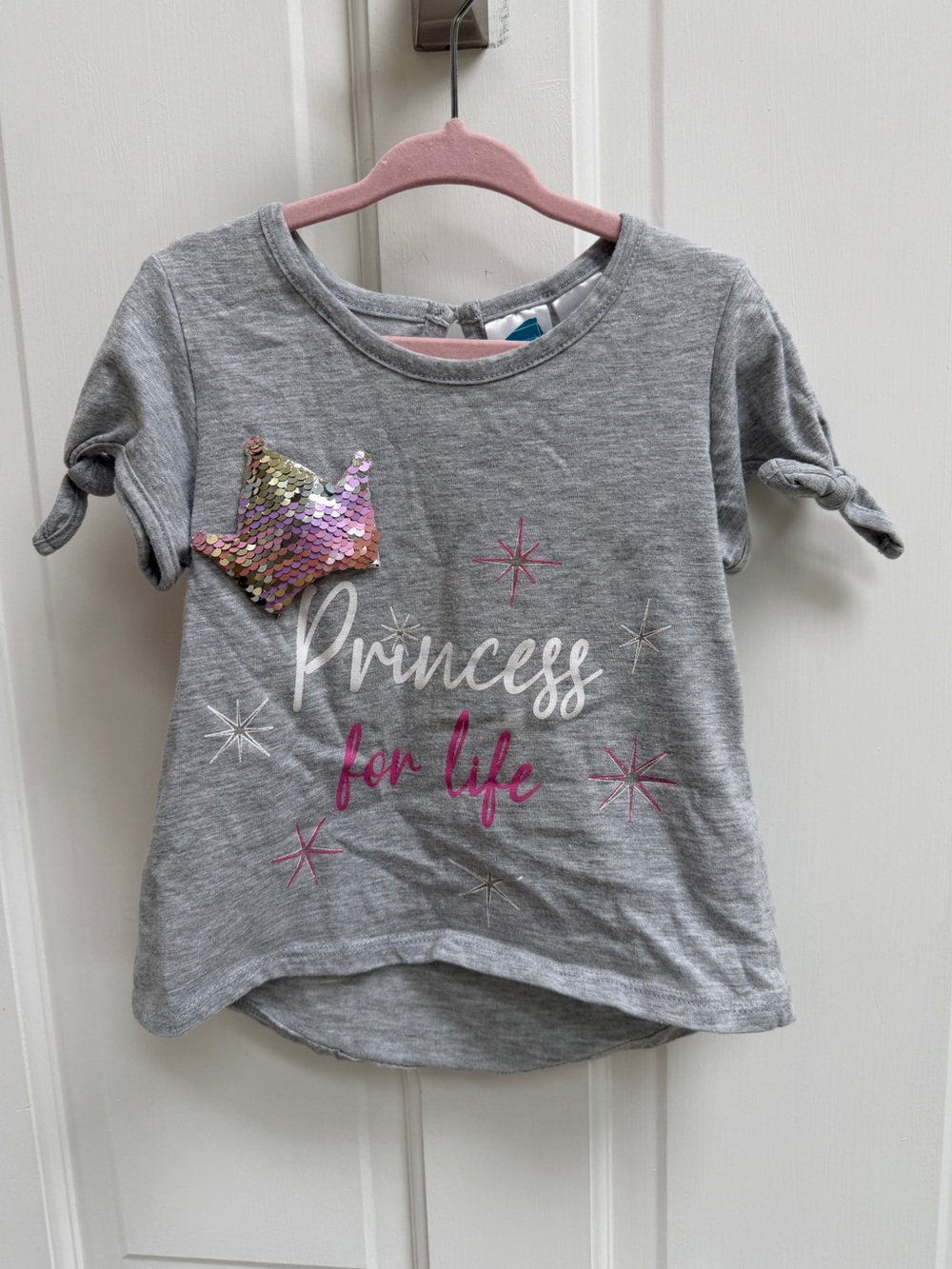 Extremely Me Girls' 4 Gray "Princess for Life" Sequin Short Sleeve Tee Shirt Top